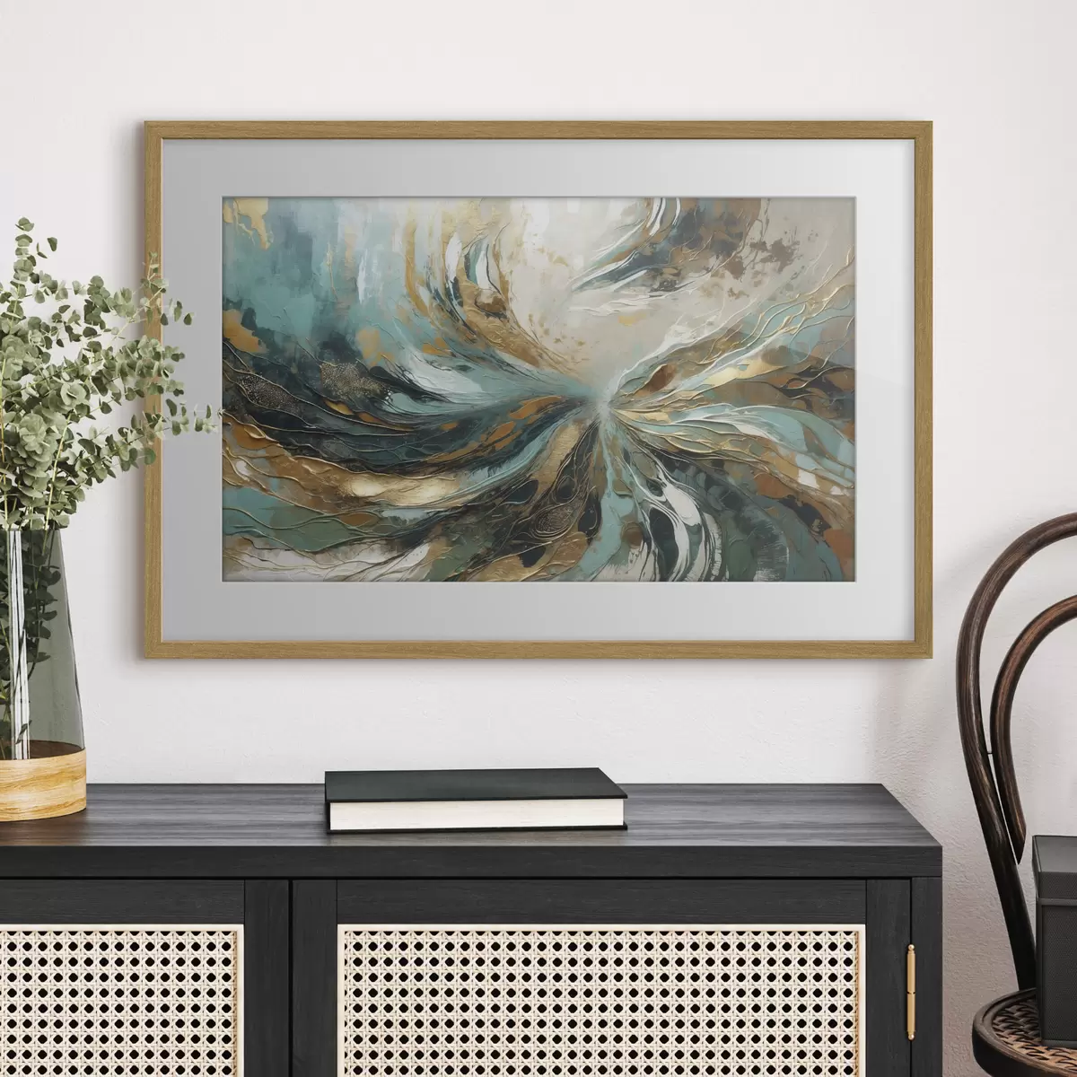 Poster Abstraction turquoise avec lignes f47258