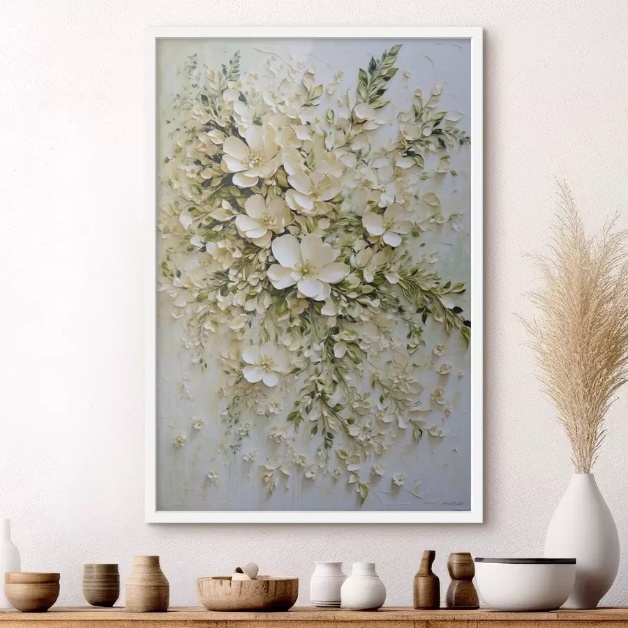 Papier peint Grande composition de fleurs et de feuilles crème f47267