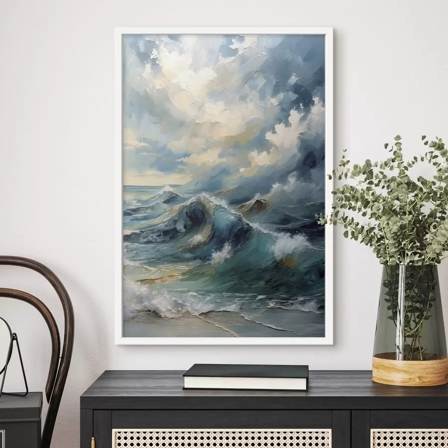 Papier peint Vagues sous un ciel nuageux et lumineux f47275