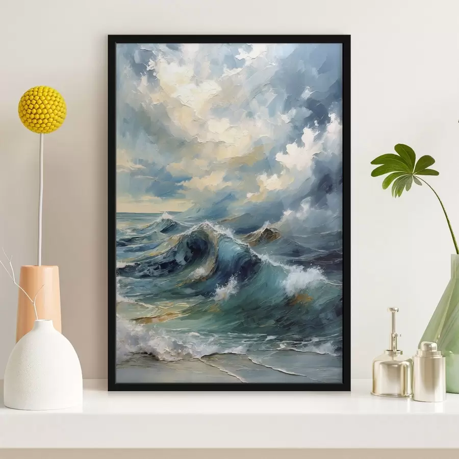 Papier peint Vagues sous un ciel nuageux et lumineux f47275