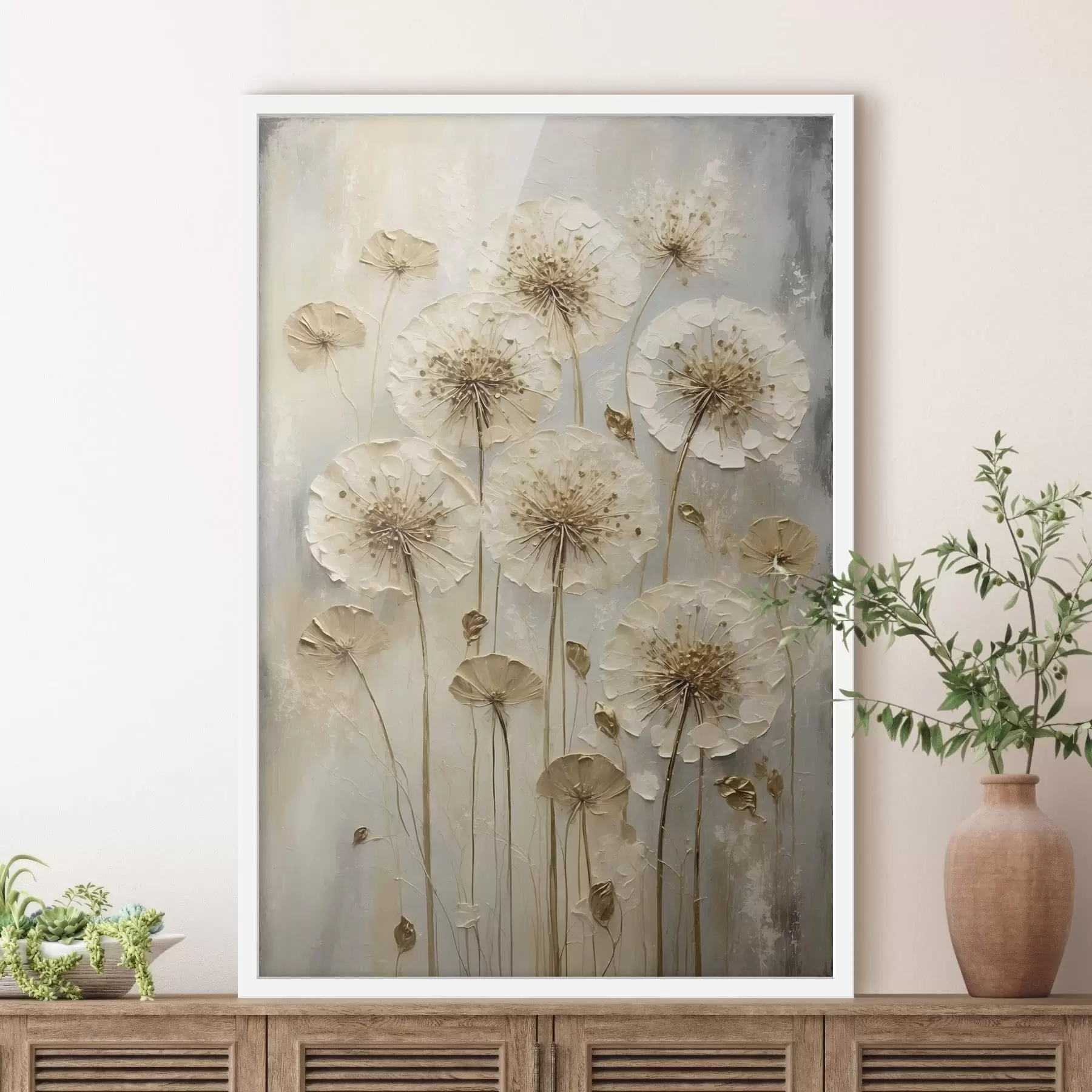 Papier peint Grandes fleurs crème sur fond clair f47282