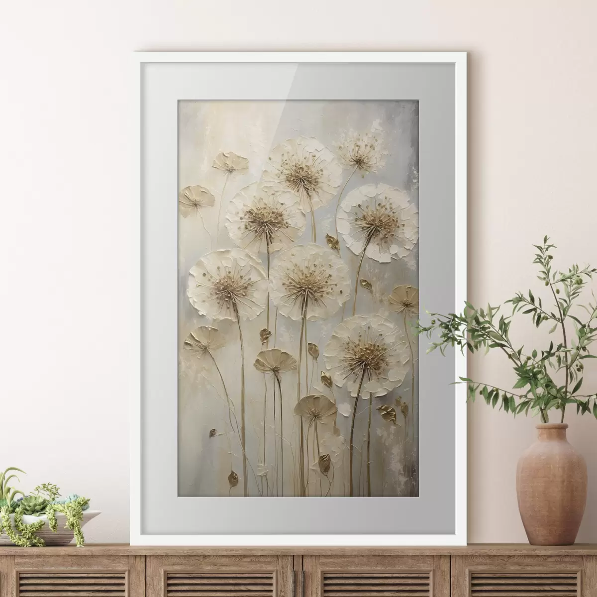 Poster Grandes fleurs crème sur fond clair f47282