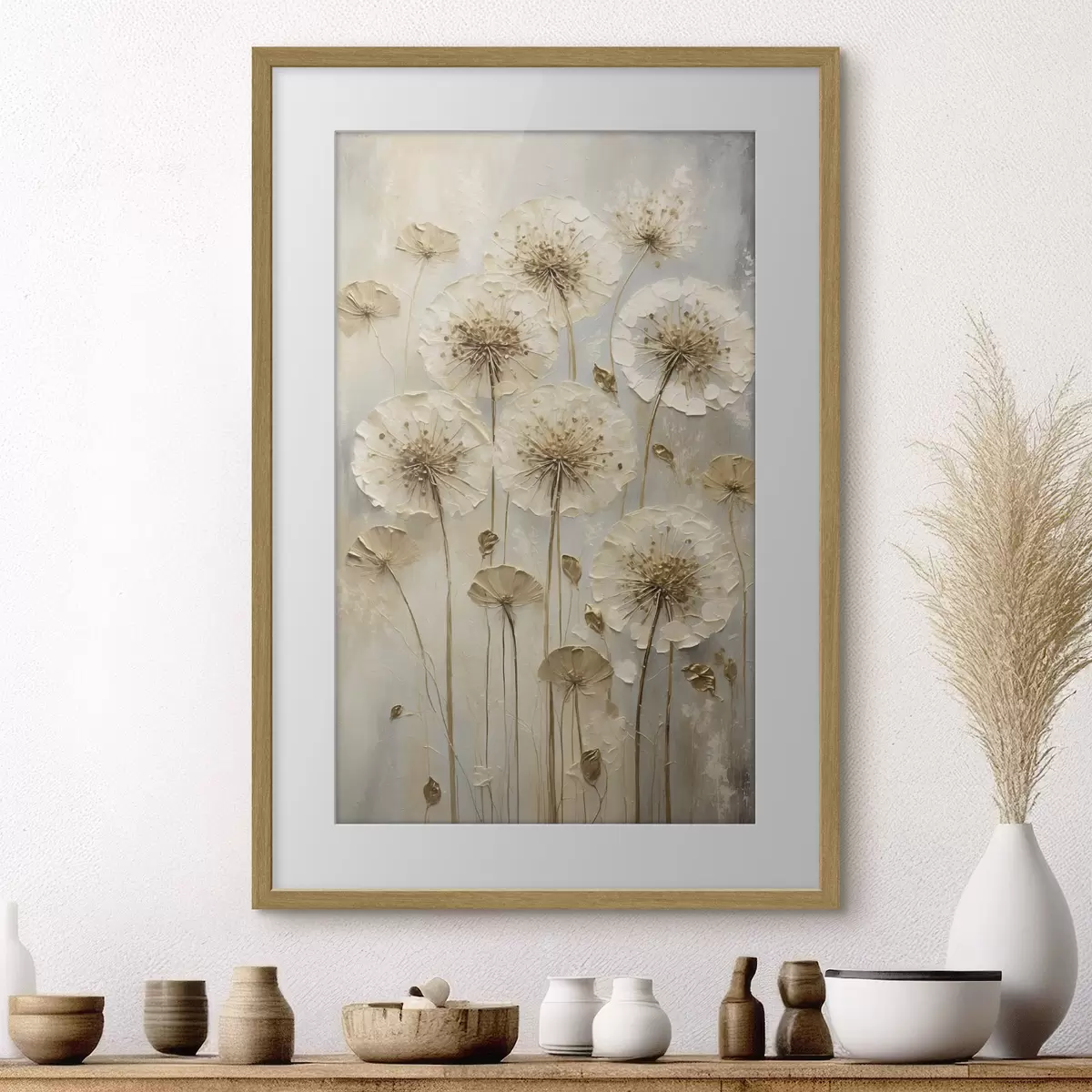 Poster Grandes fleurs crème sur fond clair f47282