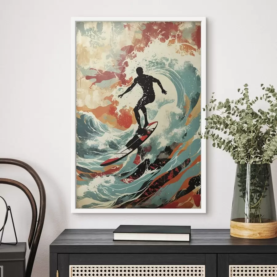 Papier peint Silhouette d'un surfeur sur des vagues aux couleurs vives f47284