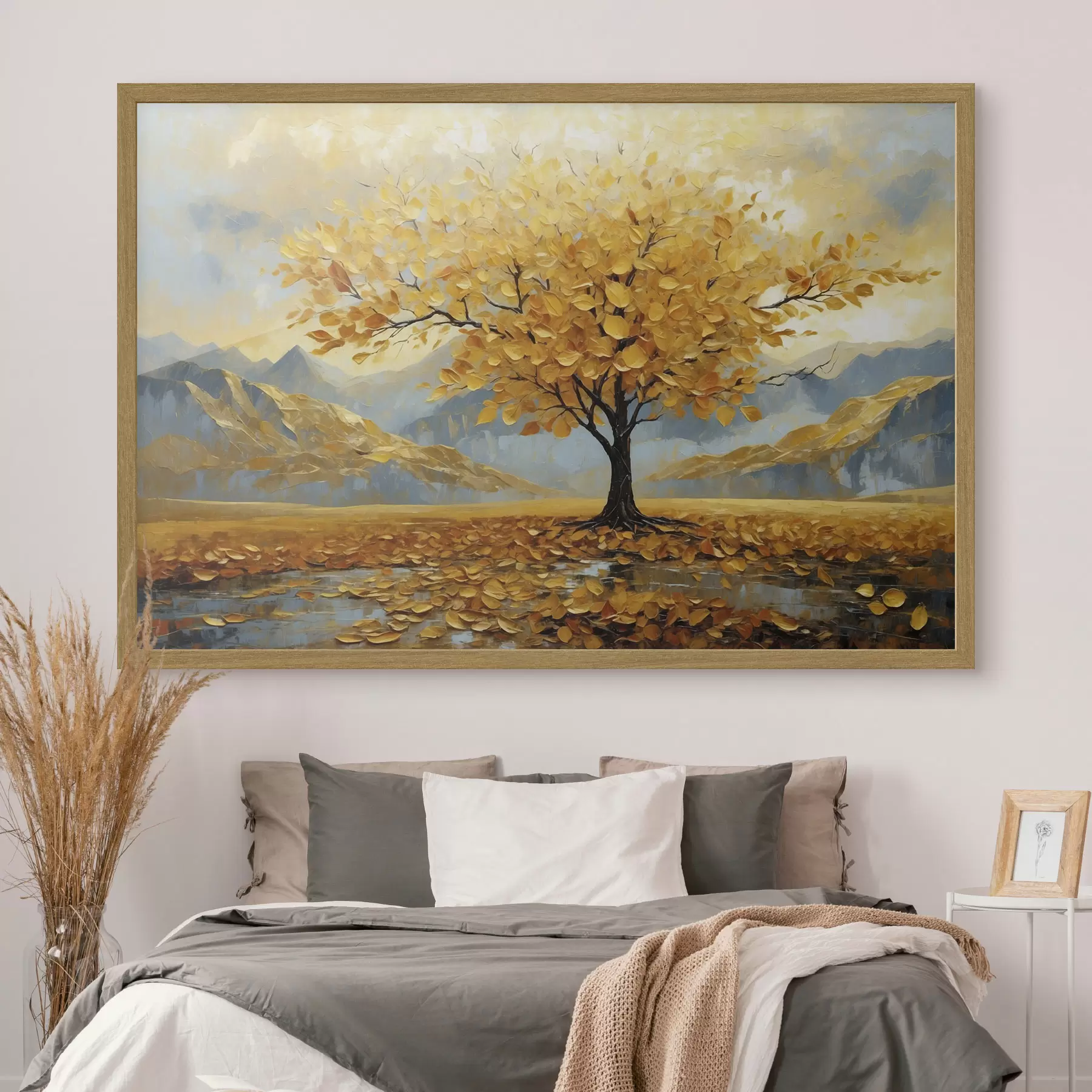Papier peint Arbre aux feuilles jaunes dans un paysage montagneux f47285