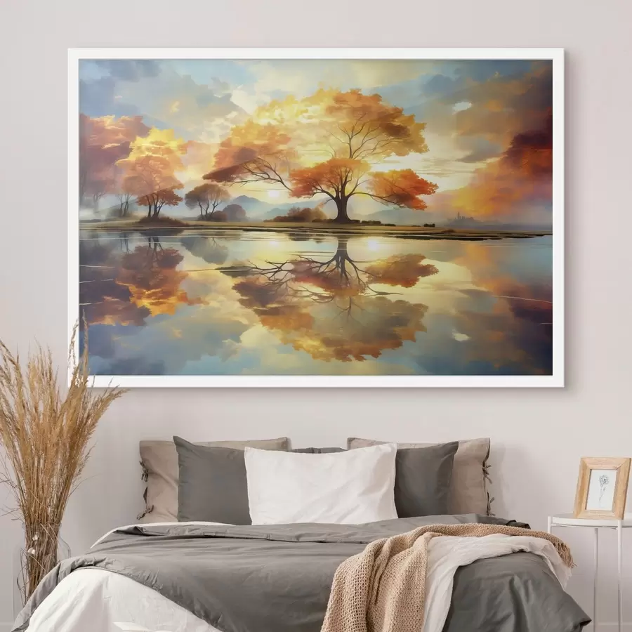 Papier peint Des arbres aux couleurs vives se reflètent dans l'eau f47287