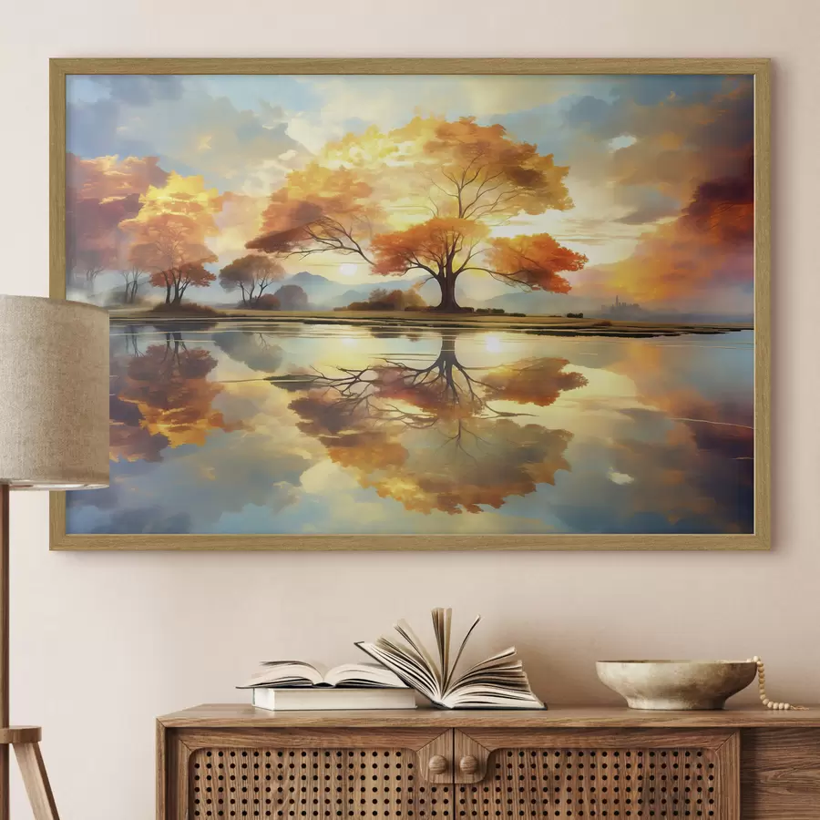 Papier peint Des arbres aux couleurs vives se reflètent dans l'eau f47287