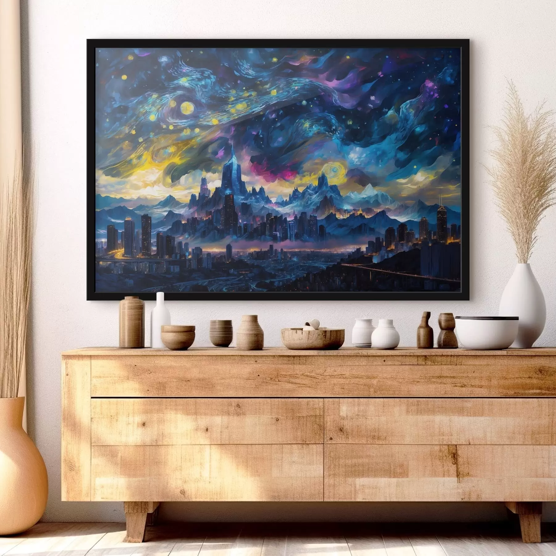 Papier peint Une ville fantastique sous un ciel nocturne lumineux f47288