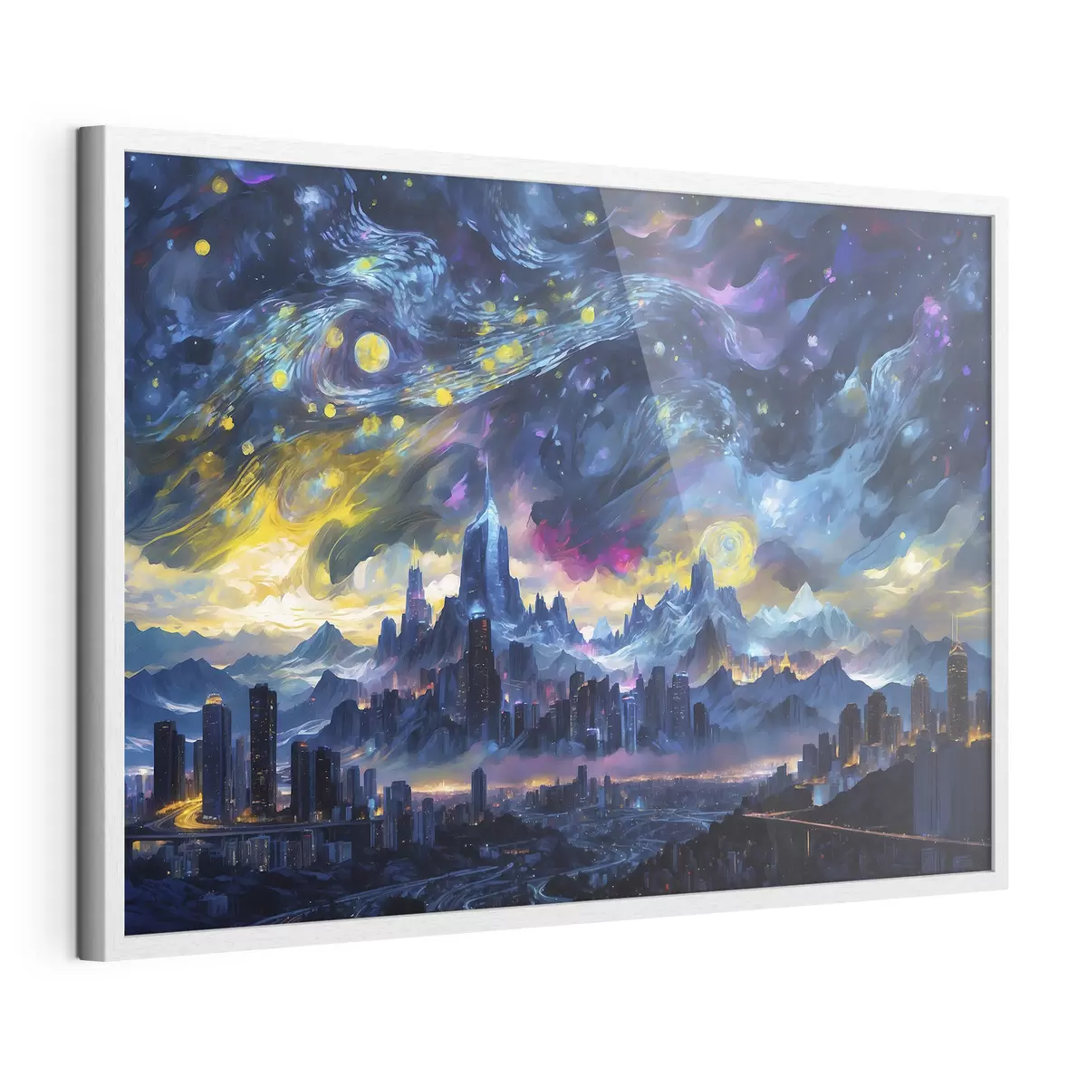 Poster Une ville fantastique sous un ciel nocturne lumineux f47288