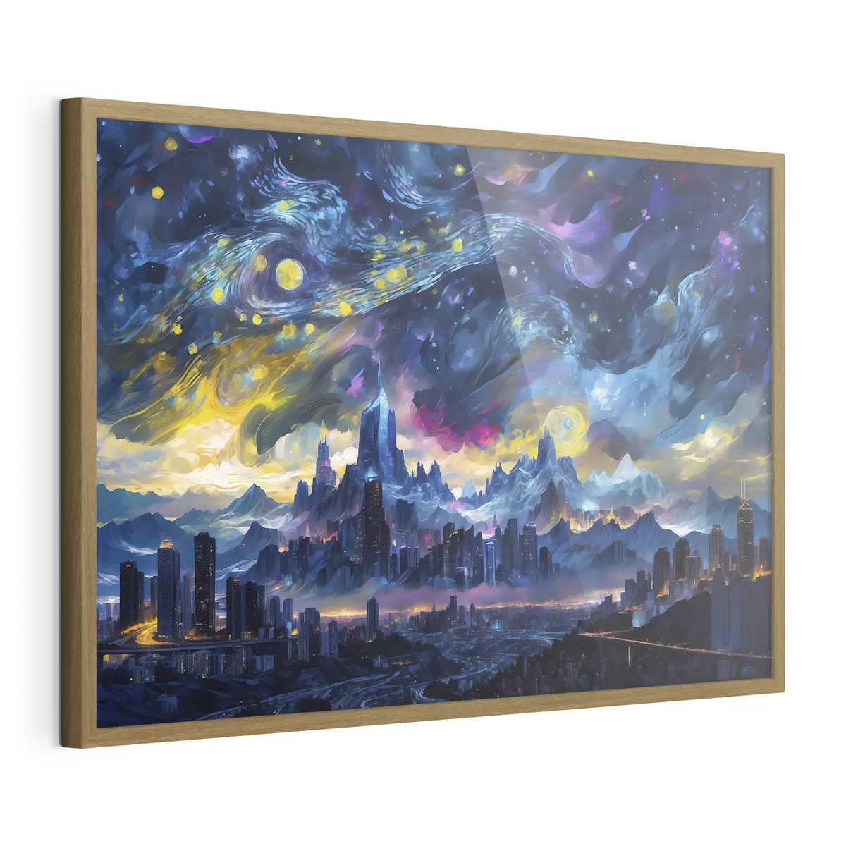 Poster Une ville fantastique sous un ciel nocturne lumineux f47288