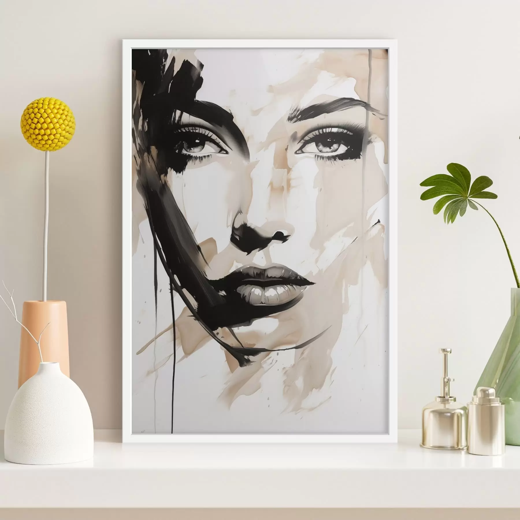 Papier peint Portrait féminin abstrait dans des tons clairs f47290