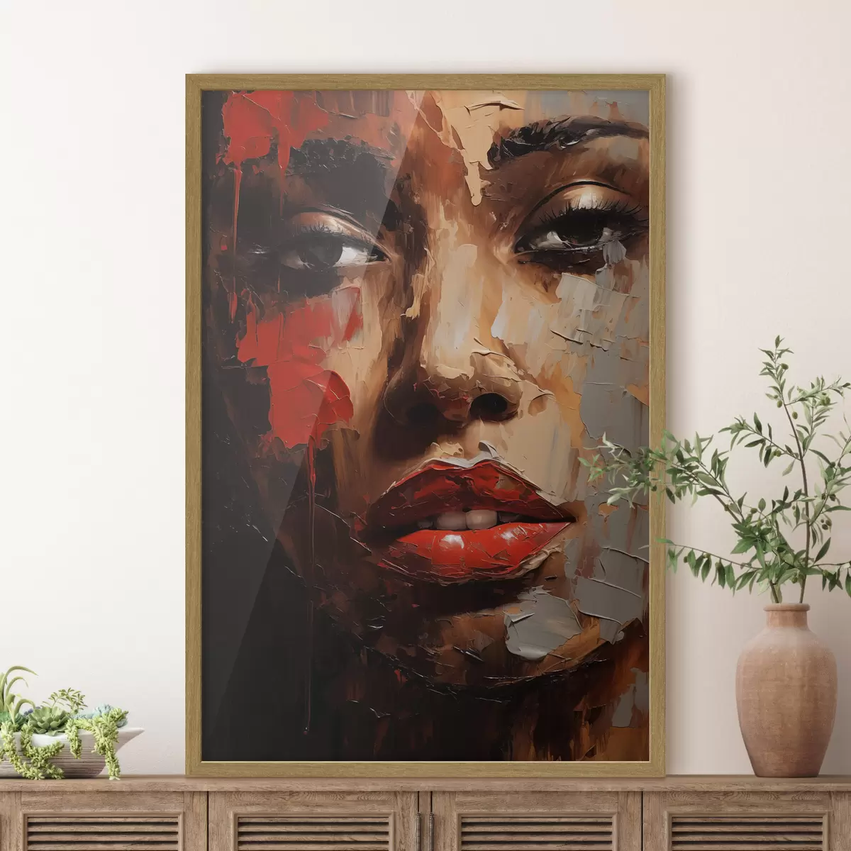 Poster Portrait féminin éclatant avec des accents rouges f47293