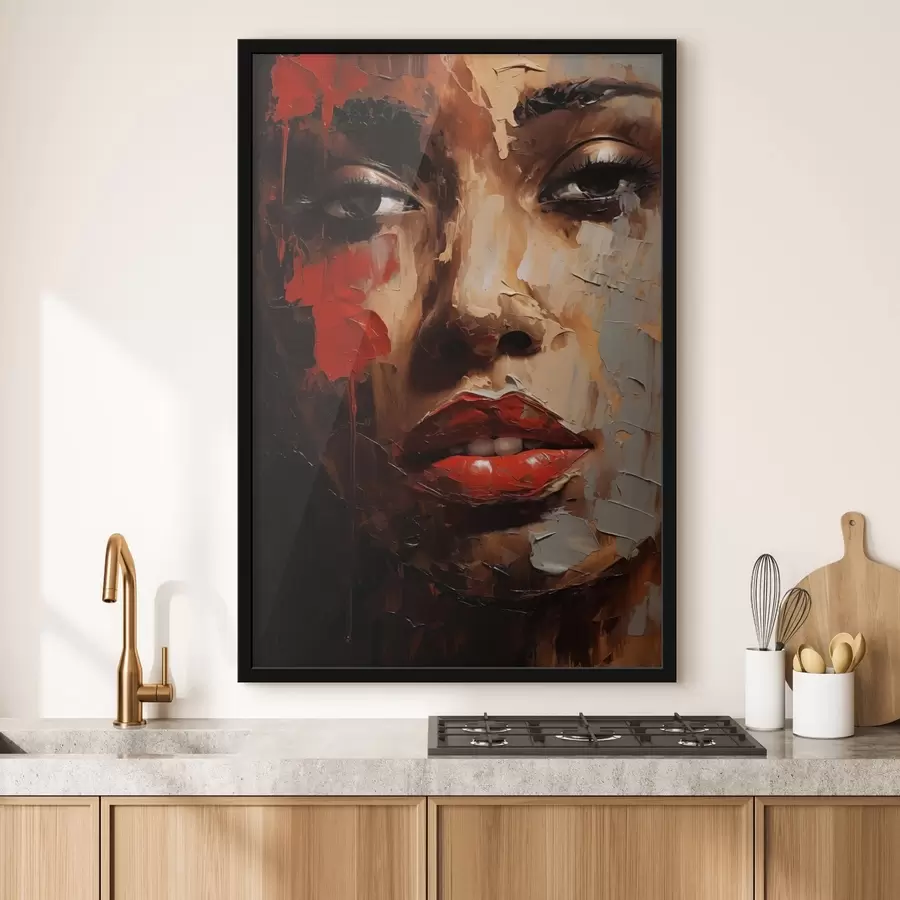 Papier peint Portrait féminin éclatant avec des accents rouges f47293