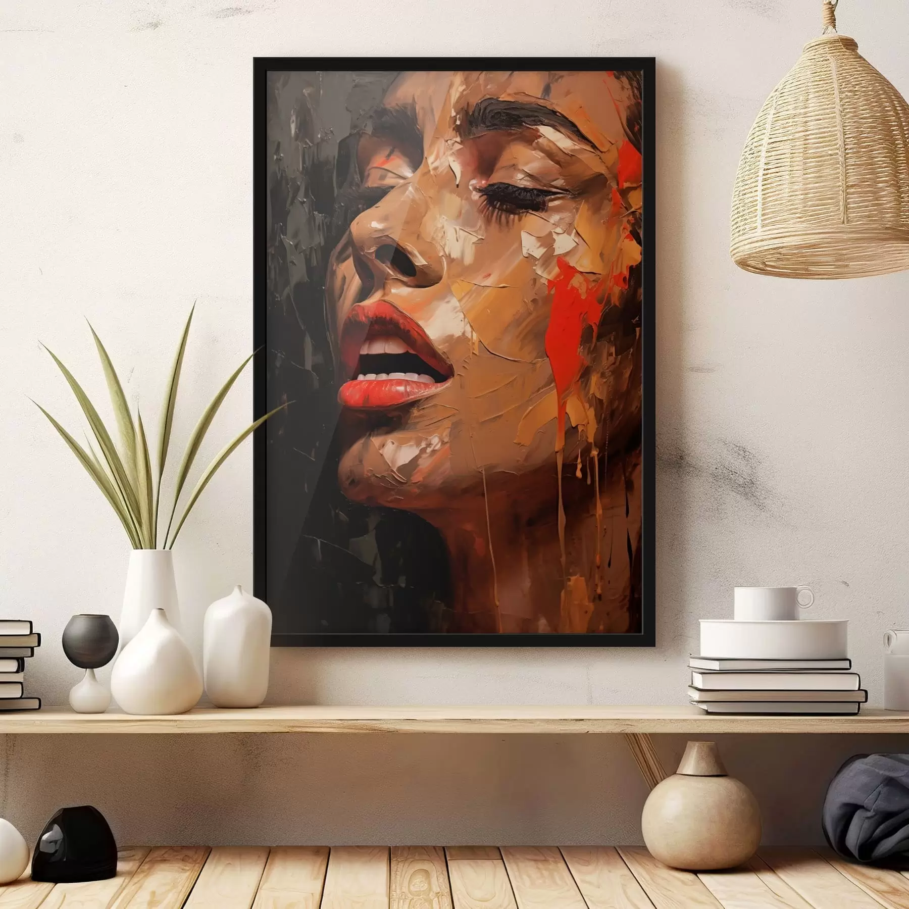 Papier peint Portrait féminin aux traits chaleureux et aux tons rouges f47294