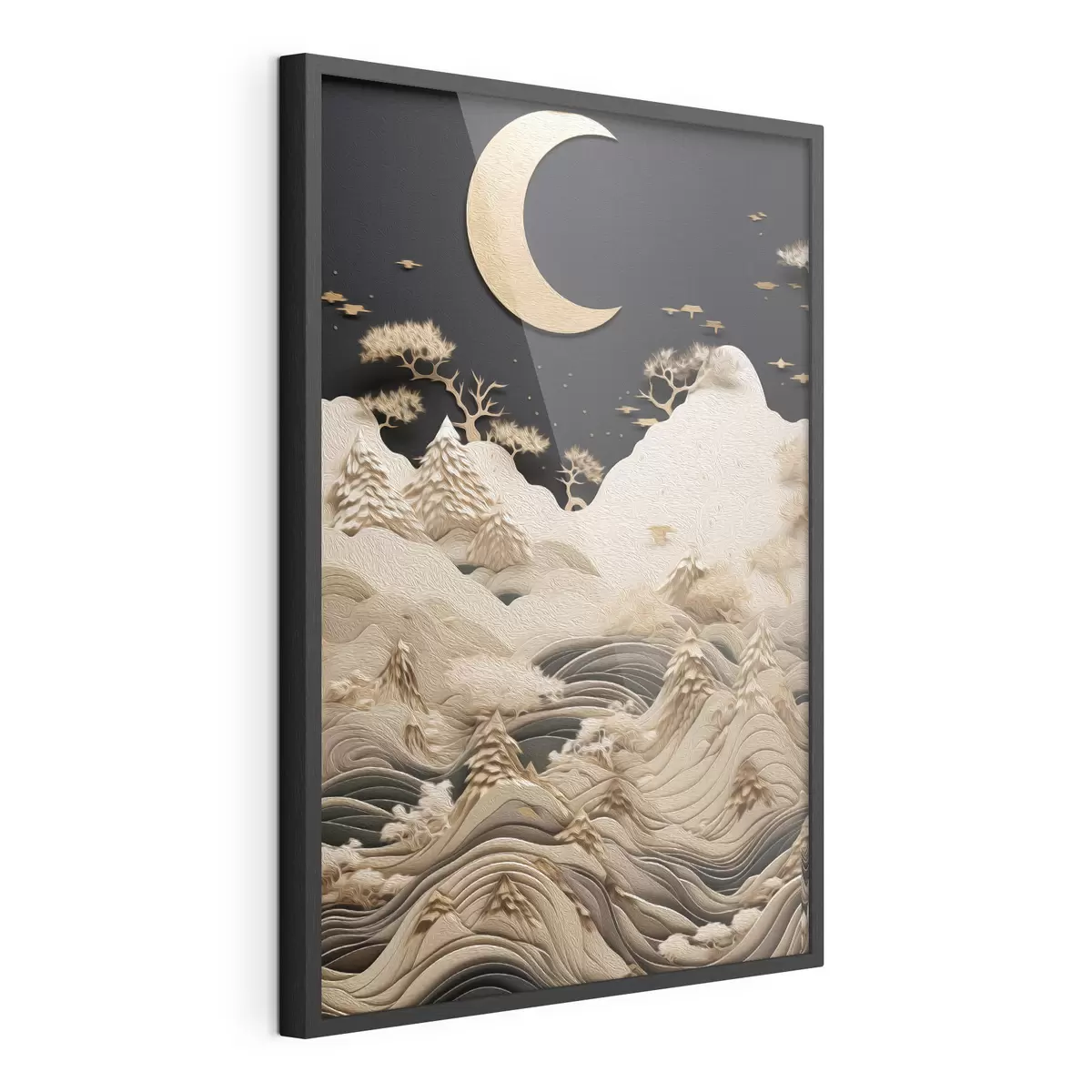 Poster Montagnes et arbres stylisés sous la lune f47300