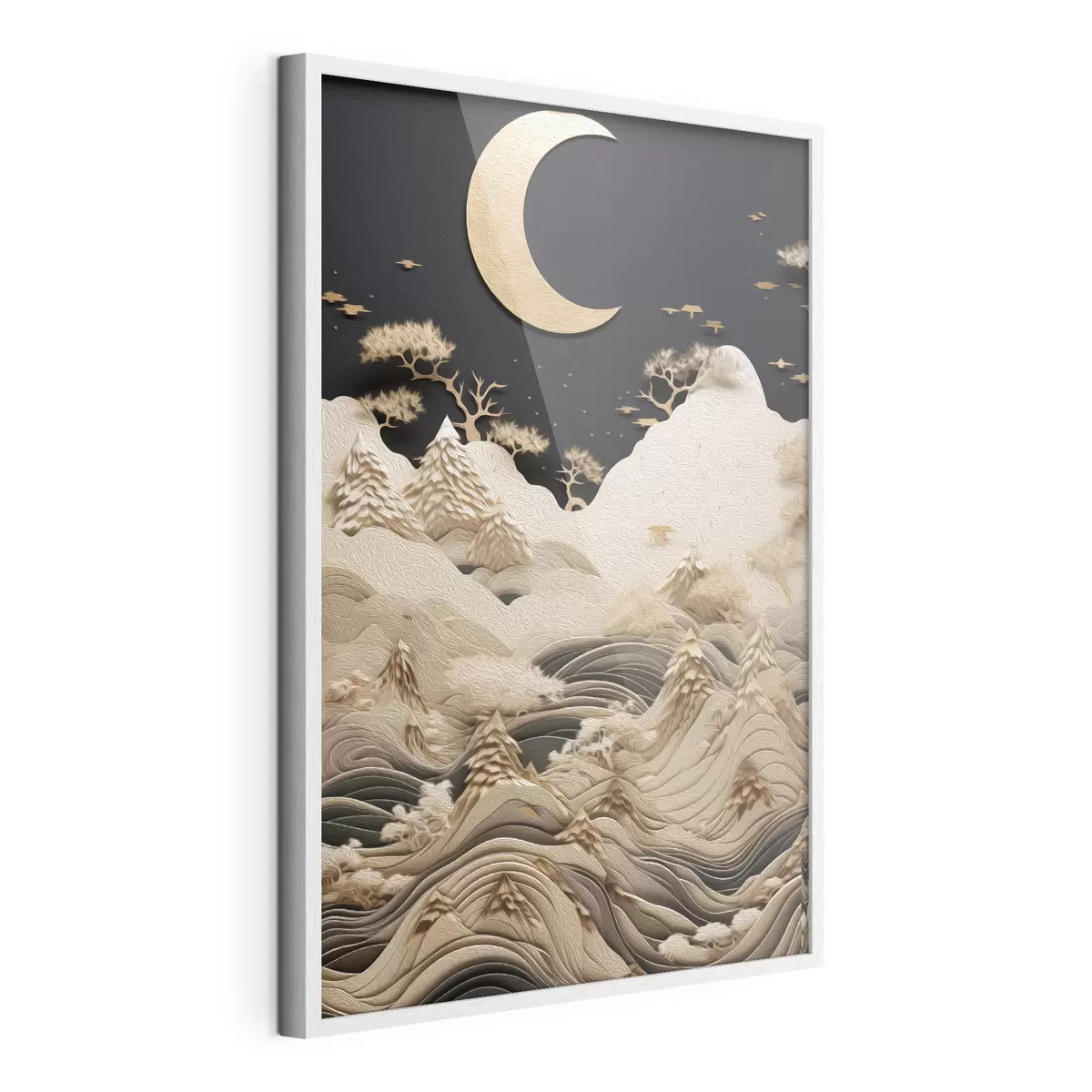 Poster Montagnes et arbres stylisés sous la lune f47300