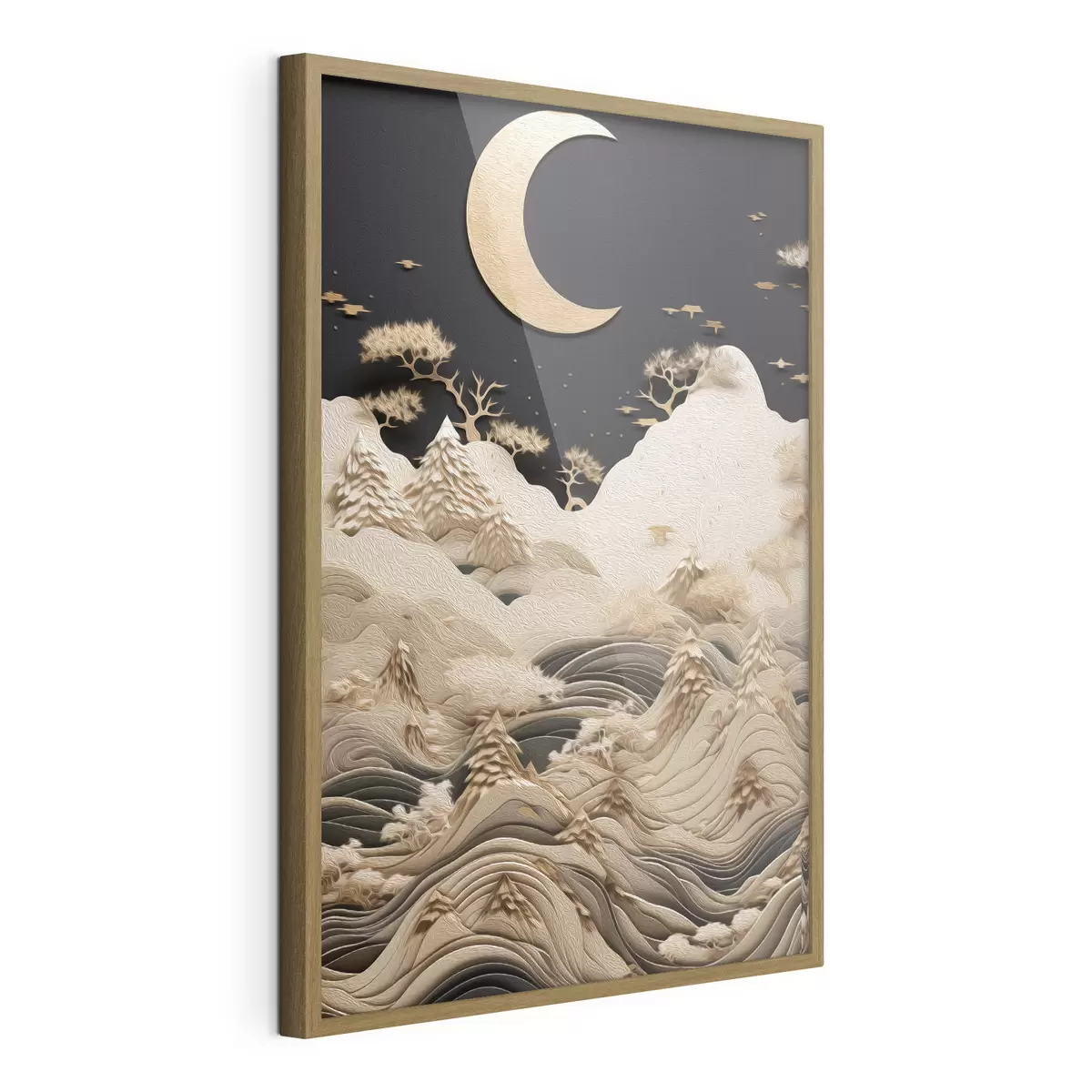 Poster Montagnes et arbres stylisés sous la lune f47300