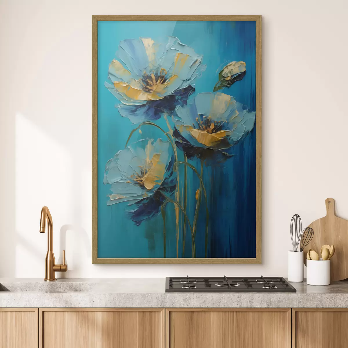 Poster Fleurs bleues sur fond vif f47324