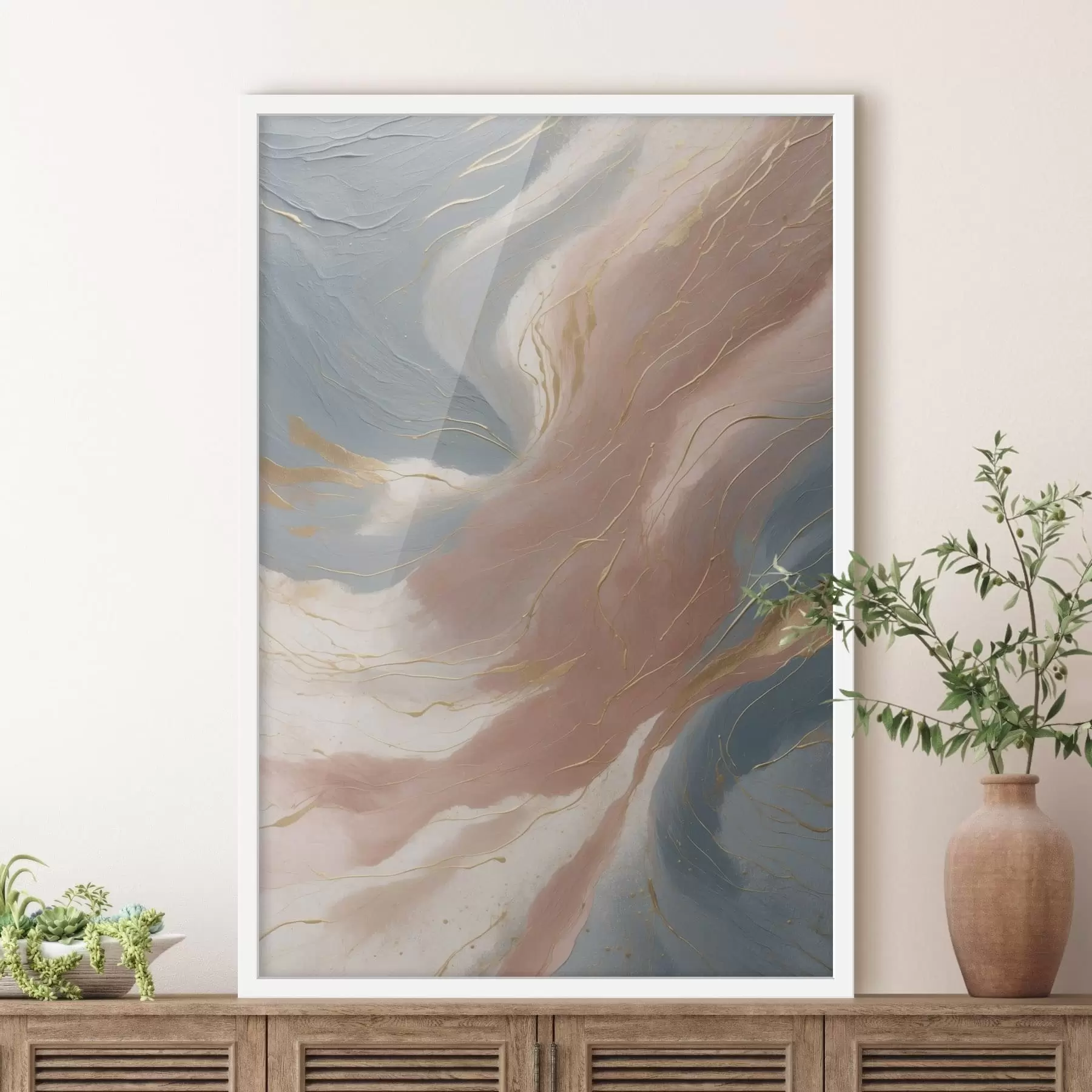 Papier peint Vagues abstraites dans des tons doux de bleu et de rose f47753