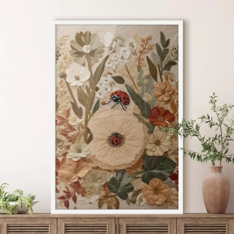Papier peint Deux coccinelles parmi des fleurs délicates f47758