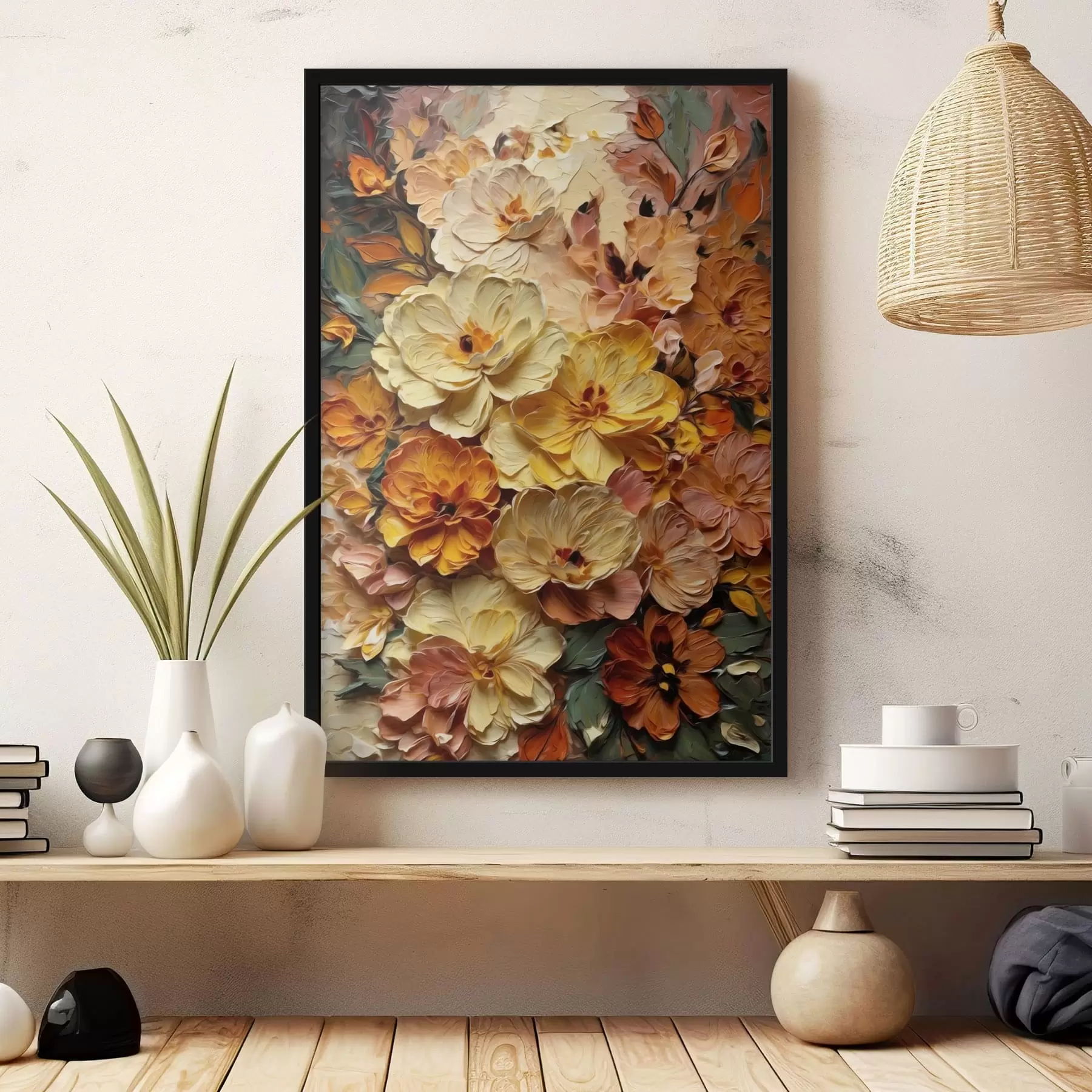 Papier peint Composition luxuriante de fleurs éclatantes aux teintes chaudes f47760