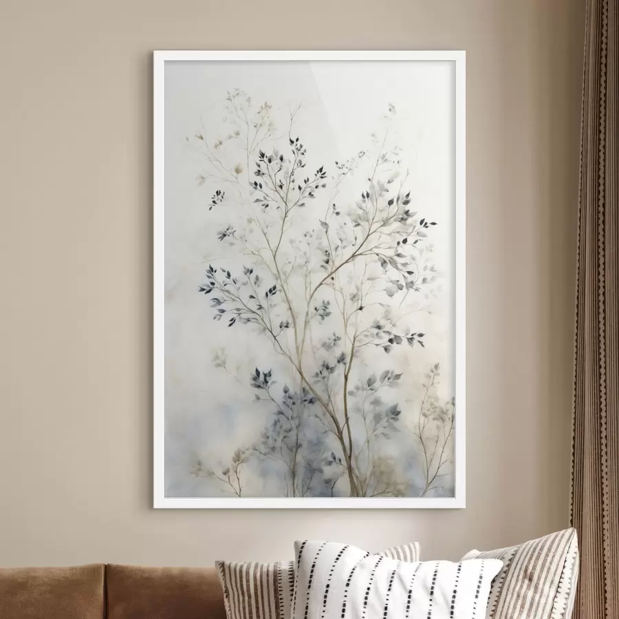Papier peint Branches délicates avec de petites feuilles sur fond clair f47763