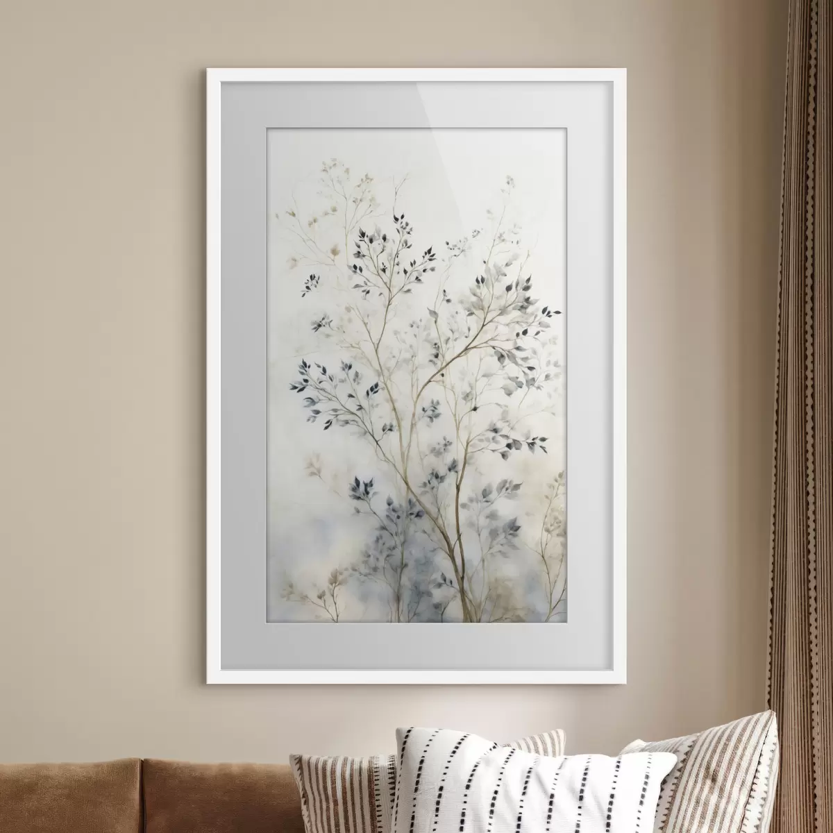 Poster Branches délicates avec de petites feuilles sur fond clair f47763