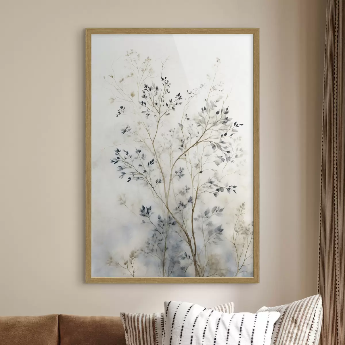Poster Branches délicates avec de petites feuilles sur fond clair f47763