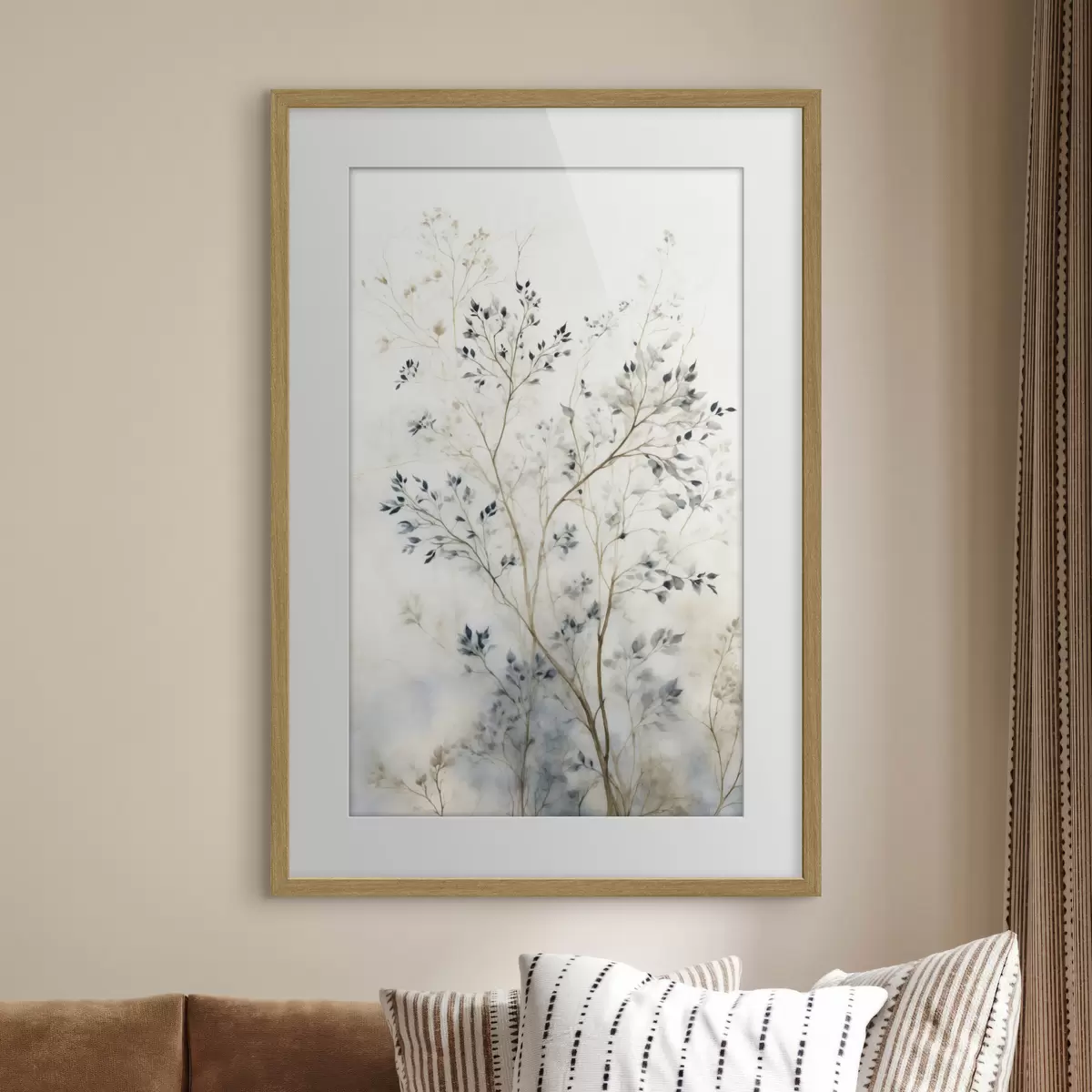 Poster Branches délicates avec de petites feuilles sur fond clair f47763
