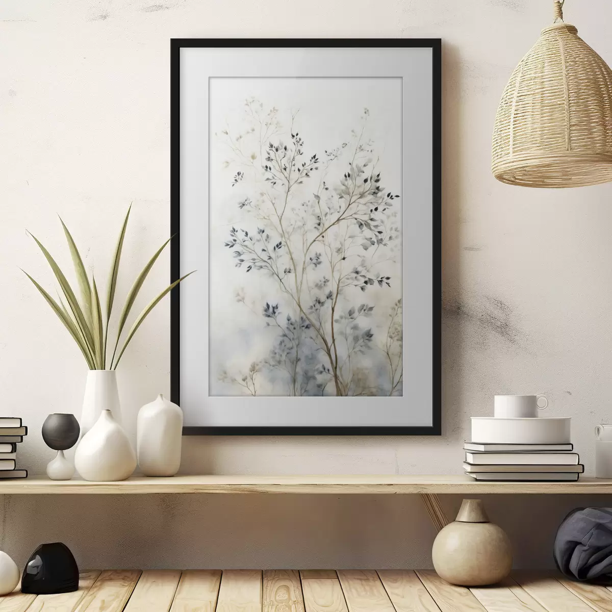 Poster Branches délicates avec de petites feuilles sur fond clair f47763