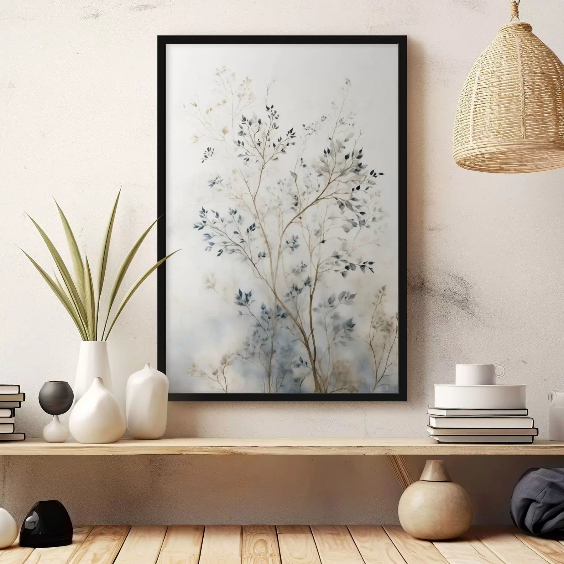 Papier peint Branches délicates avec de petites feuilles sur fond clair f47763