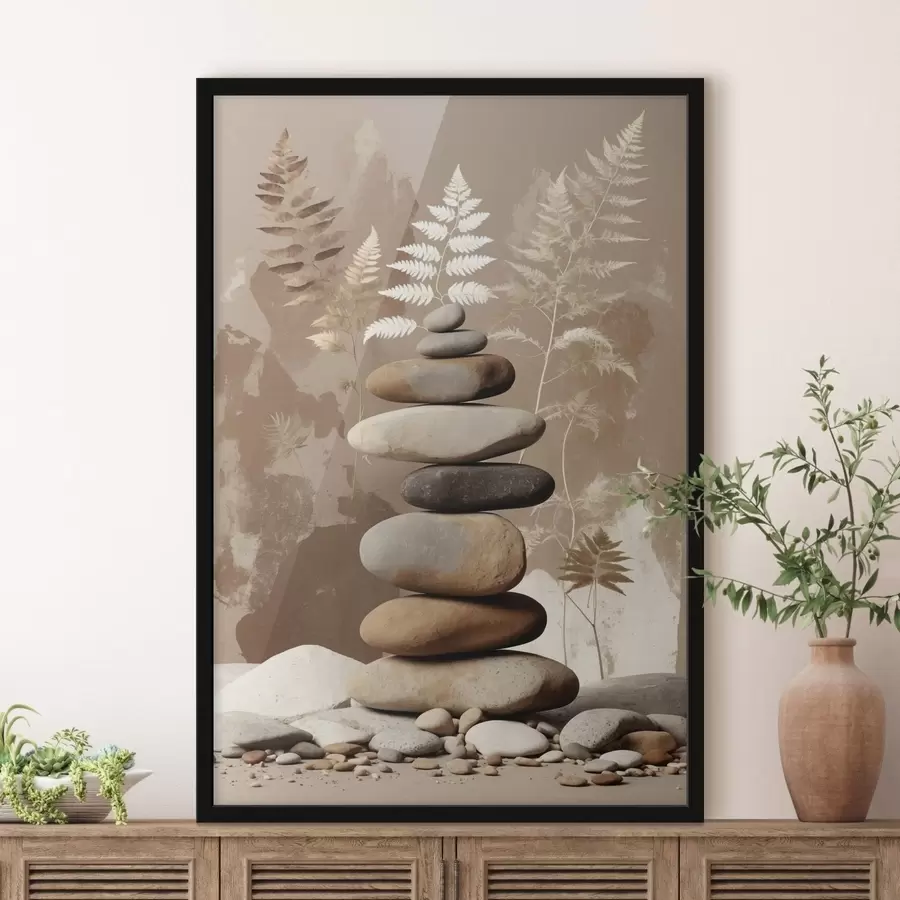 Papier peint Pile de pierres lisses avec un arrière-plan botanique f47764