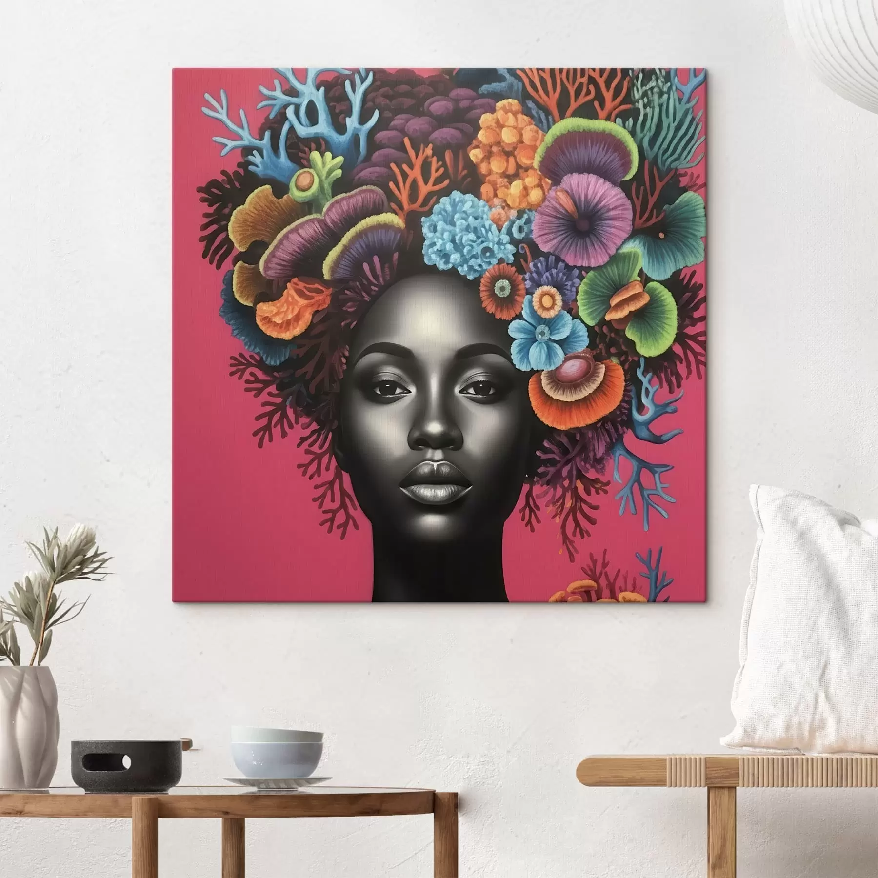 Tableau Portrait psychédélique d'une femme avec des champignons s47786