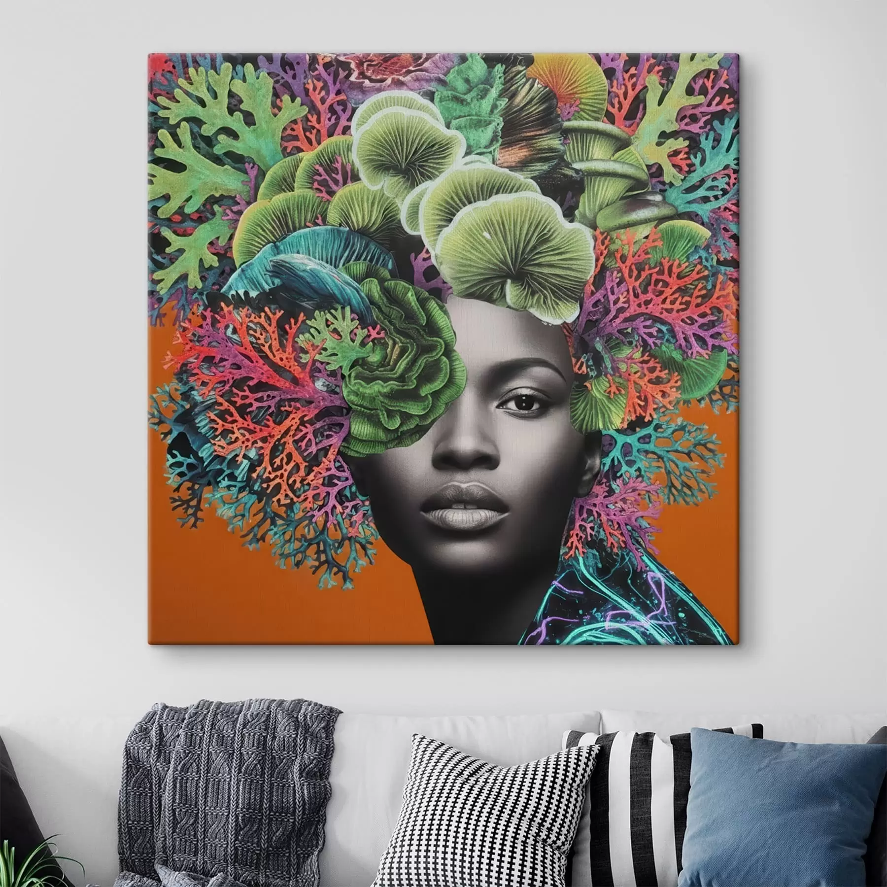 Tableau Portrait psychédélique avec des champignons s47787