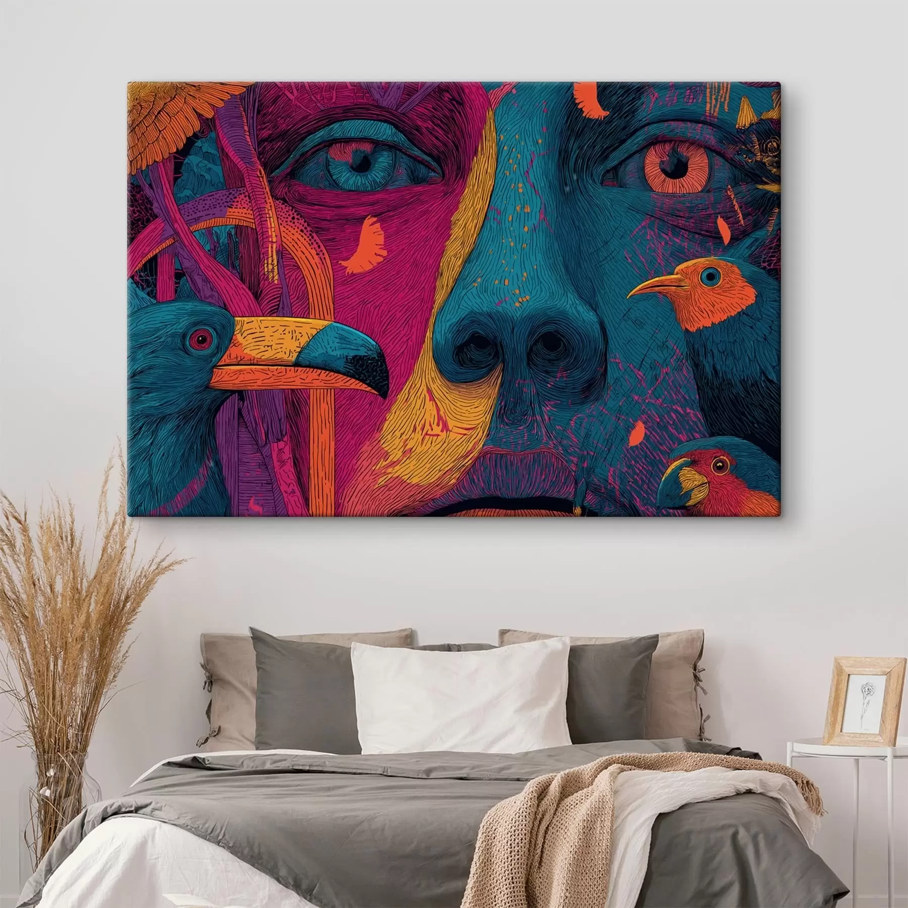 Tableau Portrait psychédélique avec des oiseaux s47789