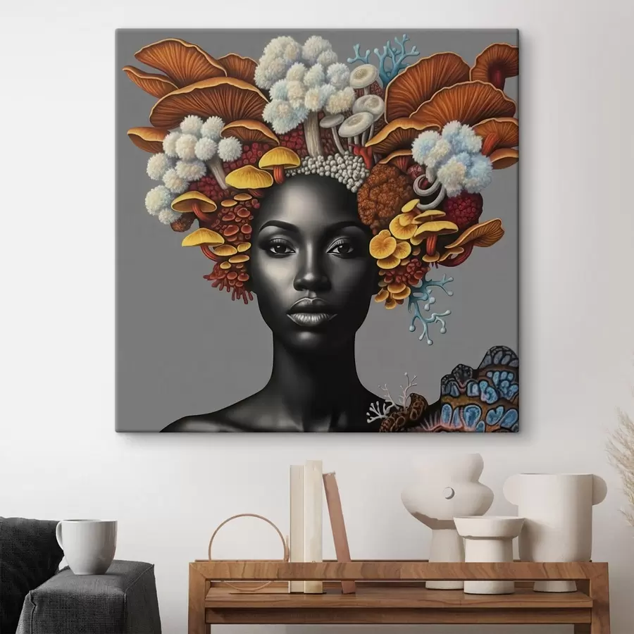 Tableau Portrait d'une femme avec des champignons s47788