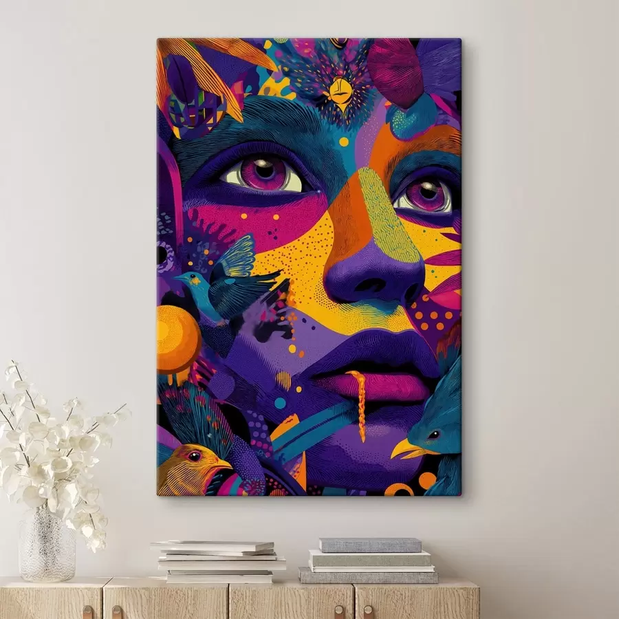 Tableau Portrait psychédélique avec des oiseaux s47790