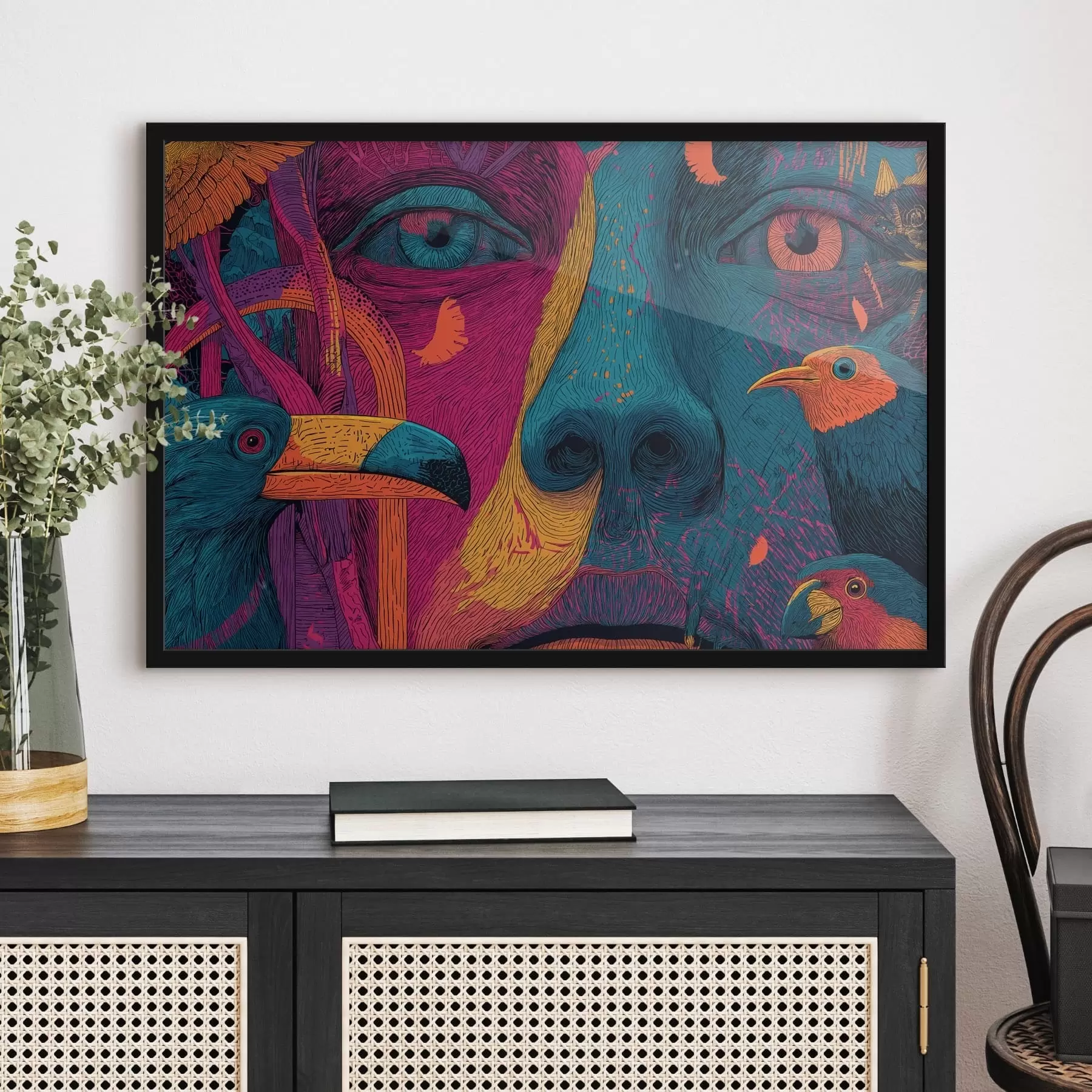 Papier peint Portrait psychédélique avec des oiseaux f47789