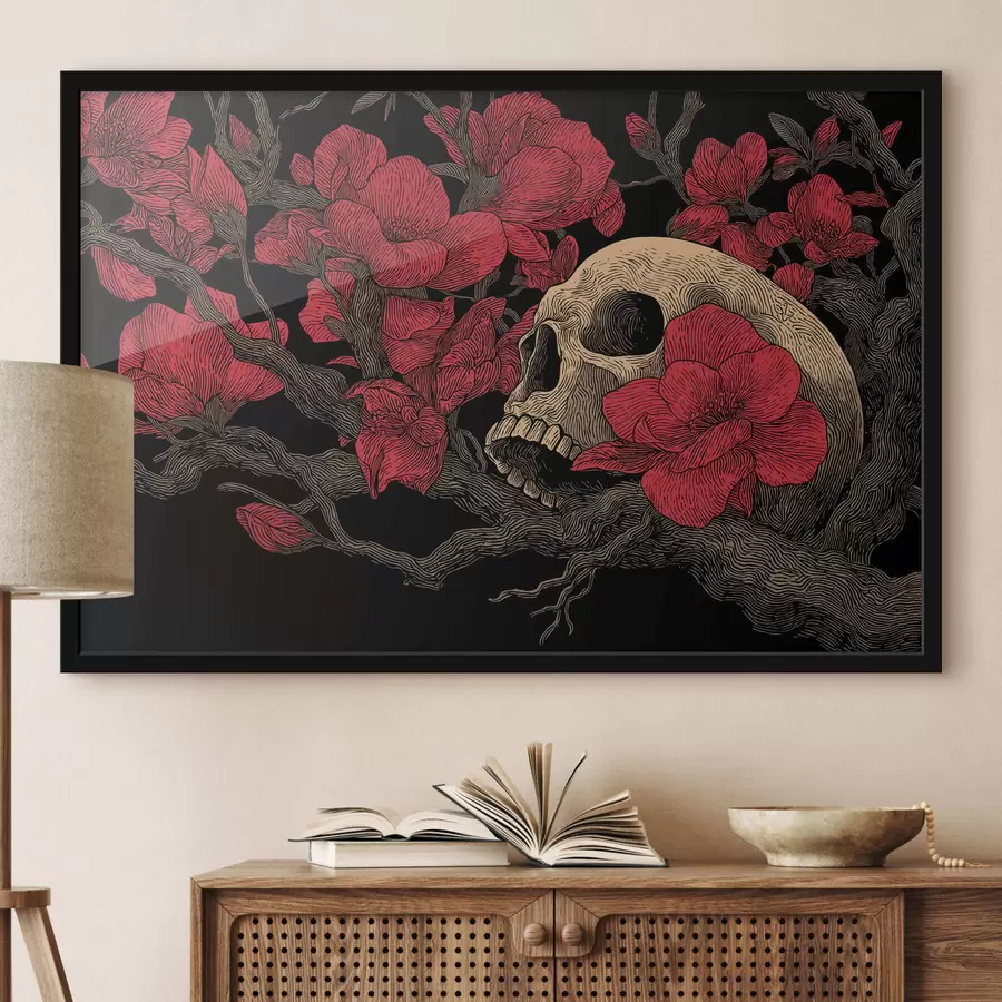 Papier peint Crâne avec fleurs f47797