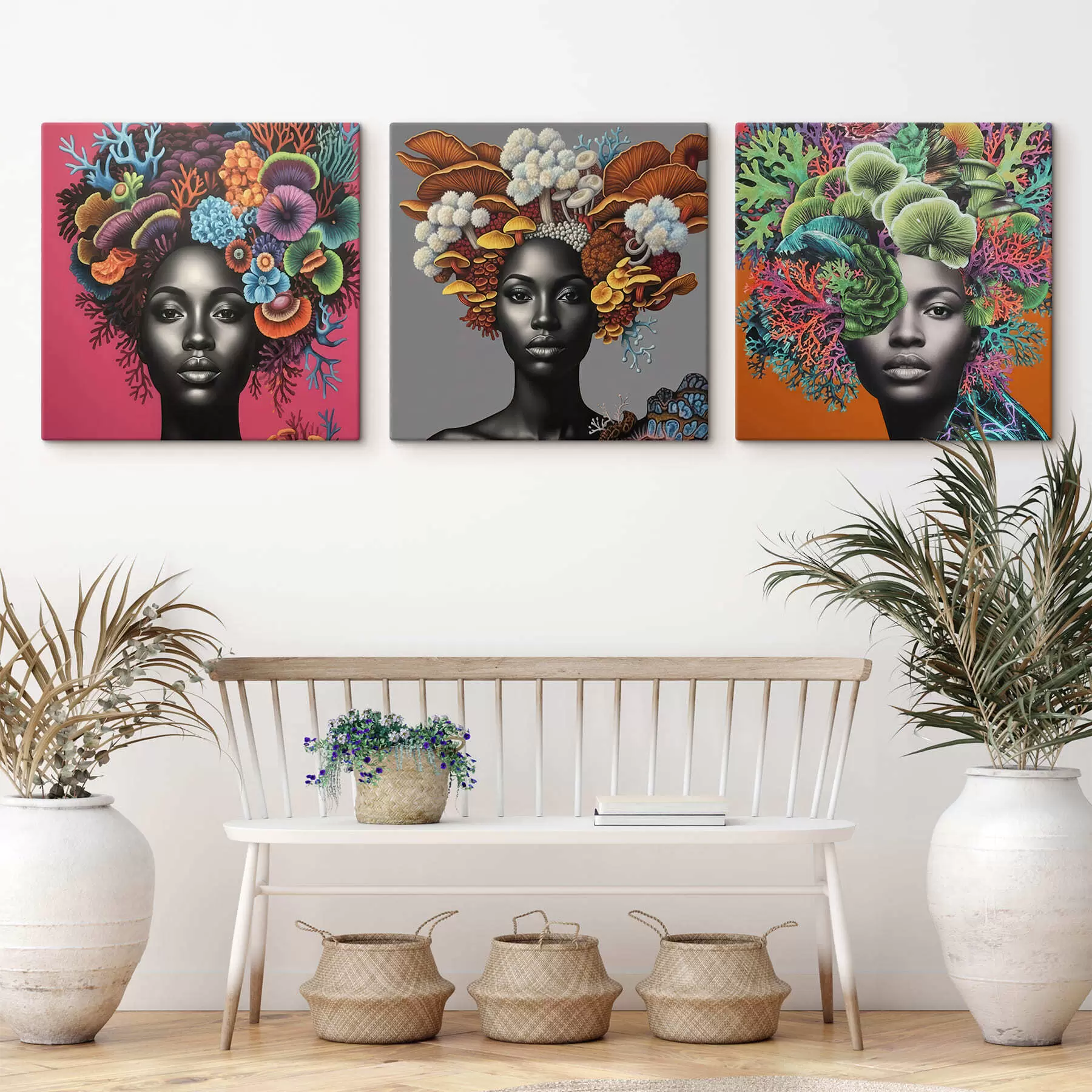 Tableau Portrait psychédélique d'une femme avec des champignons m01308