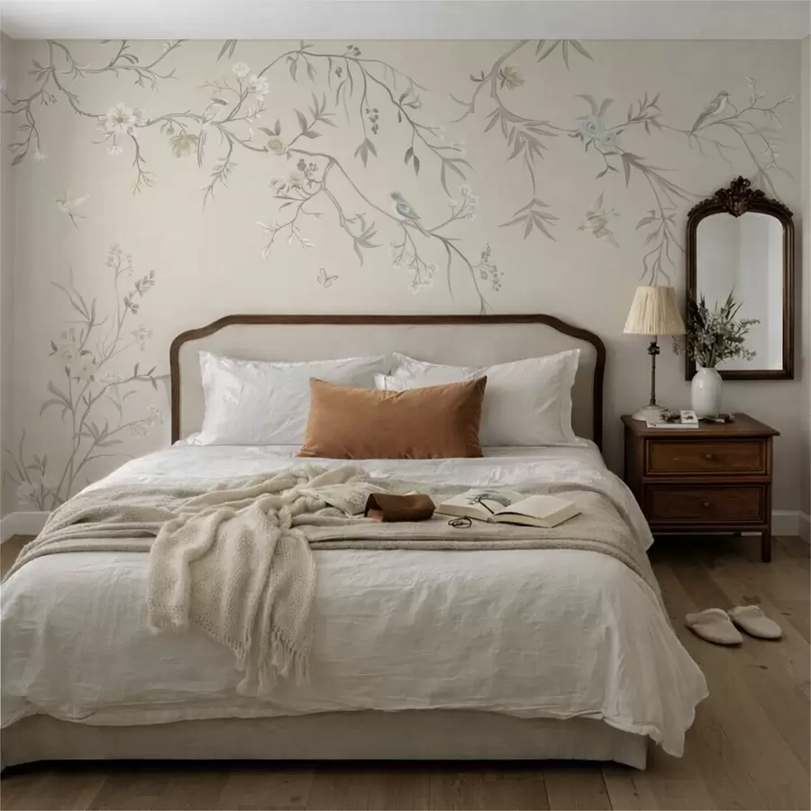 Papier peint Fleurs légères et oiseaux sur fond pastel w05127v2