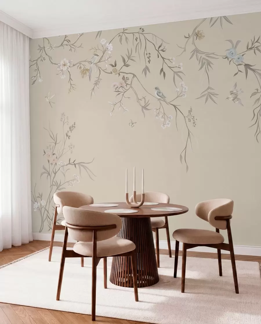 Papier peint Branches et oiseaux sur sable w05127v2