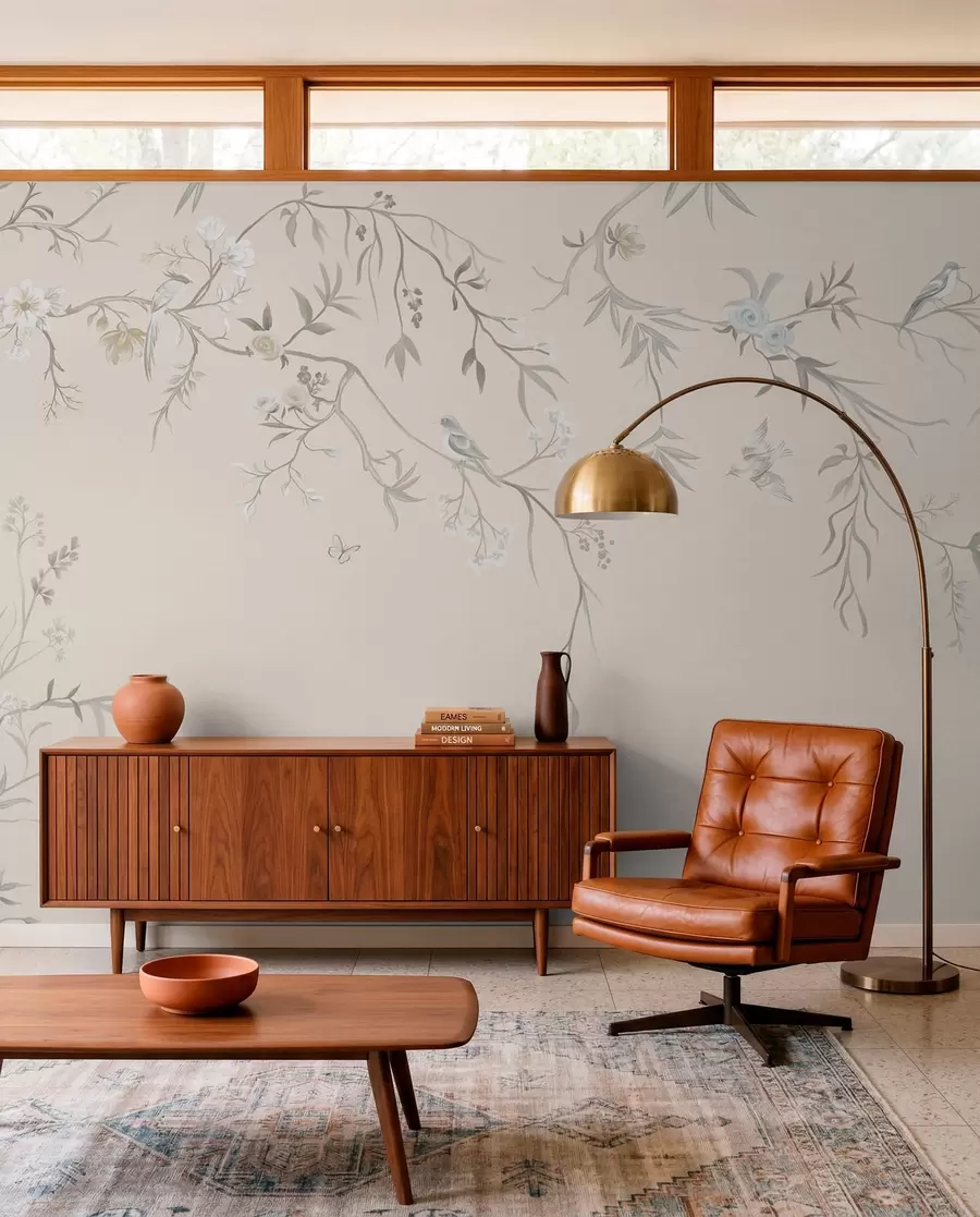 Papier peint Branches et oiseaux sur ivoire w05127v7