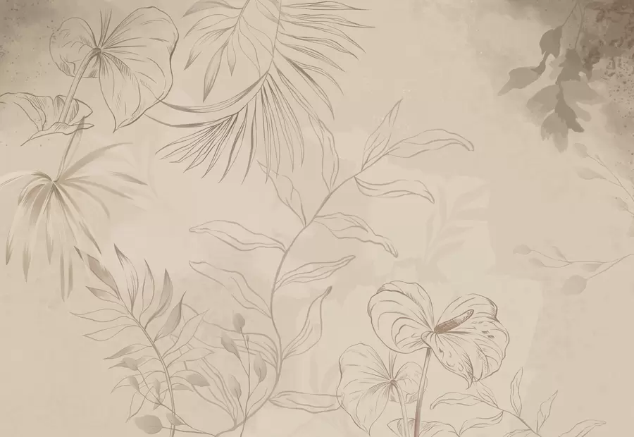 Papier peint Plantes linéaires sur fond beige texturé w05128