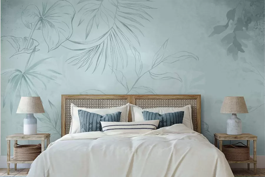 Papier peint Plantes linéaires sur fond vert tendre w05128v1