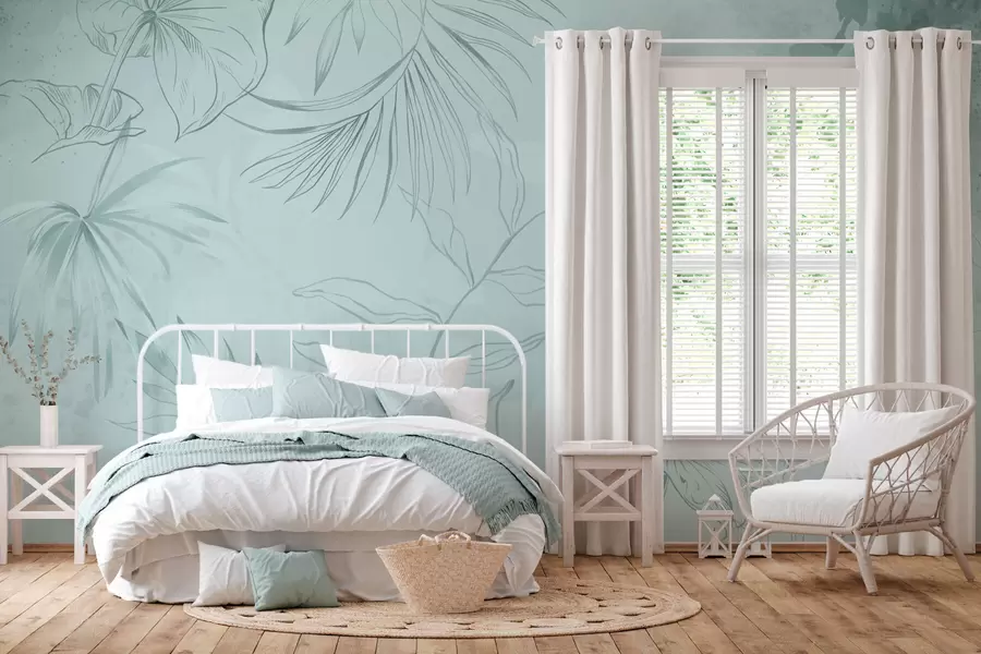 Papier peint Plantes linéaires sur fond vert tendre w05128v1