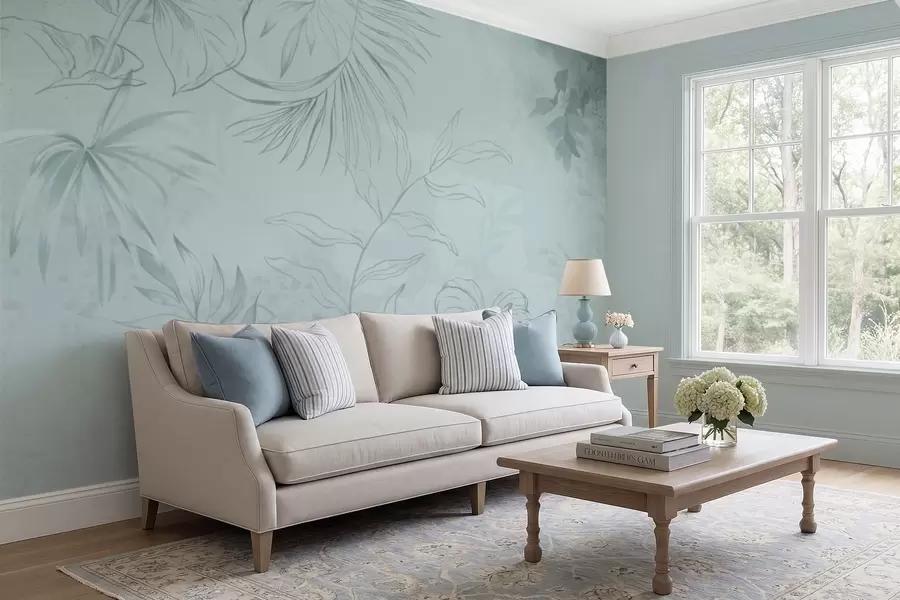 Papier peint Plantes linéaires sur fond vert tendre w05128v1