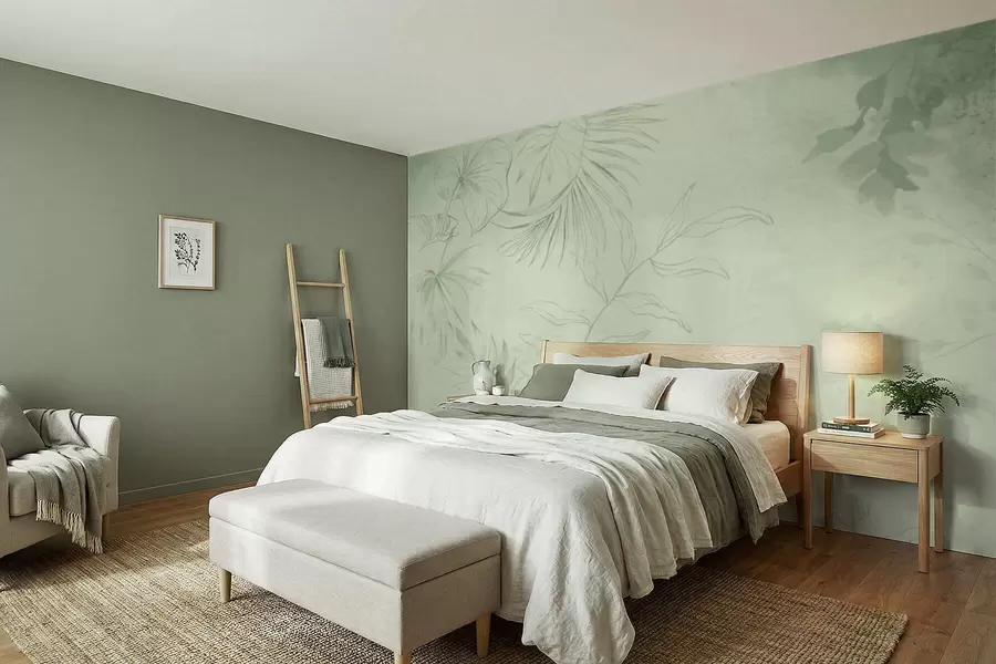 Papier peint Plantes linéaires sur fond bleu froid w05128v2