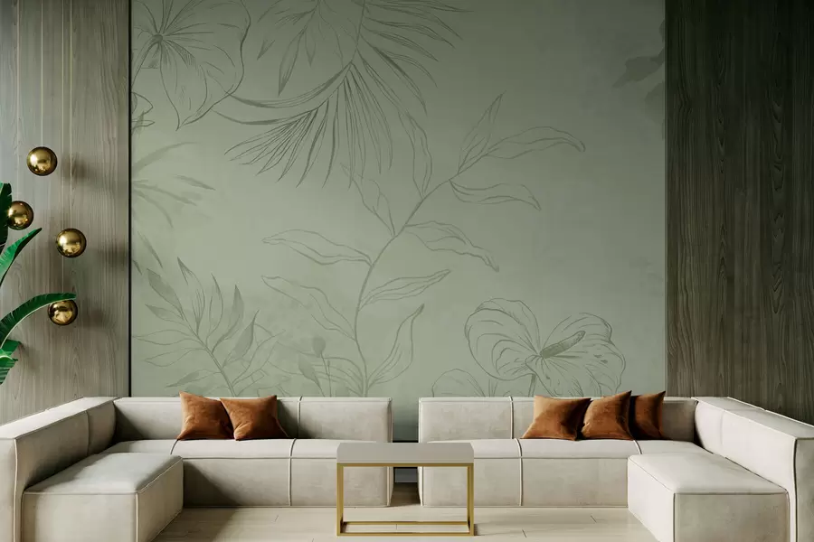 Papier peint Plantes linéaires sur fond bleu froid w05128v2