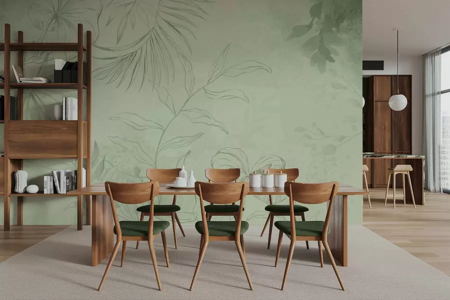 Papier peint Plantes linéaires sur fond bleu froid w05128v2